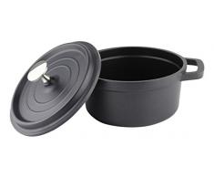 Commichef Runde Auflaufform aus Aluguss mit Deckel, schwarz, 16 cm Durchmesser, 1 l, Aluminium, 1L