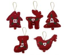 Athoinsu 5 stücke Rot Baumwolle Gewebt Christbaumschmuck Klassische Weihnachtsbaum Strumpf Elch Robin Vogel Haus Hängen Ornamente für Zuhause Urlaub Innendekor