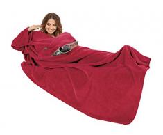 Gözze Premium Kuscheldecke mit Ärmel, 150 x 240 cm, mit Brusttasche, Rot, 88765-37-150240