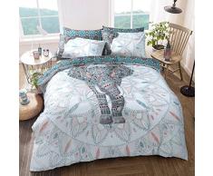 Sleepdown Elephant Mandala Bettwäsche-Set für Doppelbetten, Baumwolle, blaugrün