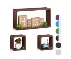 Relaxdays Cube Regal, 3er Set, Schwebend, Quadratisch, Modernes Design, Hoch- & Querformat, Kinderzimmer, MDF, Braun
