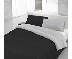 Italian Bed Linen Natural Color Doubleface Bettbezug, 100% Baumwolle, Schwarz/hell Grau, kleine Doppelte