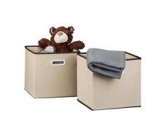 Relaxdays Faltbox 2er Set, quadratisch H x B x T: 30 x 30 x 30 cm, Aufbewahrungsbox, Regalbox, beige