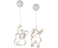 LED-Fenstersilhouetten im 2er Set Schnee- und Weihnachtsmann, Material: Kunststoff, je 8 warm white LED ca. 20 x 12 cm, Batterie, mit Saugnapf