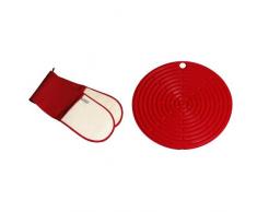 Le Creuset Doppelhandschuh Klassik kirschrot & Le Creuset Silikon-Accessoires Topflappen rund kirschrot