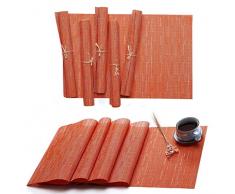 hysenm Farbe PVC Vinyl Tischsets Und Läufer, Set Bambus Muster Hitzebeständig Tisch MATS 1XTable Runner + 6Pcs Placemats Orange