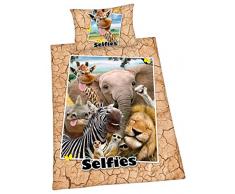 Herding SELFIES ZOOTIERE Bettwäsche-Set, Wendemotiv, Bettbezug 160 x 210 cm, Kopfkissenbezug 65 x 100 cm, Baumwolle/Renforcé