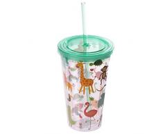 Kinder Trinkbecher mit Deckel und Strohhalm Zootiere