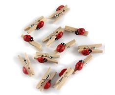 Glorex Marienkäfer Mini Wäscheklammer, Holz, Mehrfarbig, 11 x 5,6 x 1 cm, 12-Einheiten