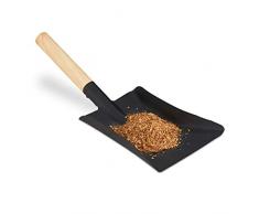 Relaxdays Kehrschaufel mit Holzgriff, Kaminbesteck, Kohleschaufel Ofen & Grill, Ascheschaufel Stahl, 42 cm, schwarz