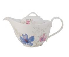 Villeroy & Boch Mariefleur Gris Basic Teekanne, stilvolle Kanne mit filigranem Blumendekor aus Premium Porzellan, spülmaschinenfest, 1.2 l