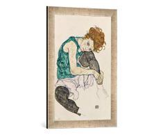Gerahmtes Bild von Egon Schiele Sitzende Frau, 1917, Kunstdruck im hochwertigen handgefertigten Bilder-Rahmen, 40x60 cm, Silber Raya
