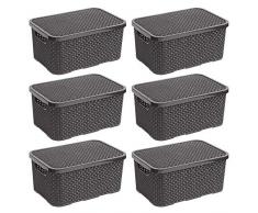 BranQ - Home essential Korb in Rattan Design 6er Set Grösse M 10l, Kunststoff PP, Anthrazit, 28,8x19,7x16,2 cm (LxBxH)