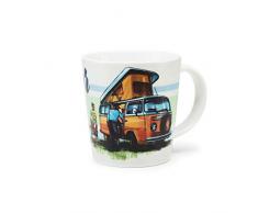 Volkswagen 1H3069601A Becher Porzellan, Motiv Camper, limitiert, Beige, Orange, Höhe: 98 mm, Volumen: 370 ml