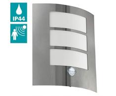 EGLO Außen-Wandlampe City, 1 flammige Außenleuchte inkl. Bewegungsmelder, Sensor-Wandleuchte aus Edelstahl, Kunststoff, Farbe: Silber, weiß, Fassung: E27, IP44