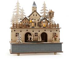 small foot Holz mit integrierten Lichtquellen, feine Elemente wie Kirche, Tannenbäume und Personen als winterliches Dorf, mit schöner Melodie beim aufziehen Spieluhr, Natur, 24 x 21 x 11 cm
