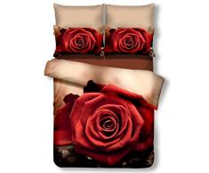 DecoKing 01363 Bettwäsche 155x220 cm mit 1 Kissenbezug 80x80 beige 3D Microfaser Bettbezug Blumenmuster Cappuccino rot Bordeaux braun Schoko Dinah