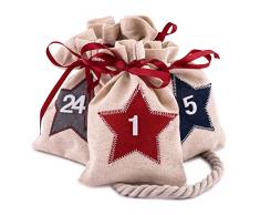 Adventskalender zum Befüllen Star 24 Stoffbeutel Geschenksäckchen Weihnachten mit Zahlen, Weihnachtskalender DIY von pajoma