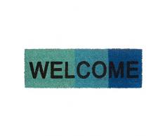 Relaxdays Fußmatte schmal mit Spruch WELCOME und Farbverlauf aus Kokos und Gummi PVC als Fußabtreter für Außen & Innen Eingangsmatte mit rutschfestem Boden als Türvorleger HBT: 1,5 x 75 x 25 cm, blau
