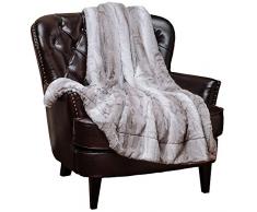 Chanasya, elegante flauschige Überwurfdecke aus Kunstfell, fallendes Blattmuster mit Plüsch, Sherpa-graue Mikrofaser-Decke für Bett, Couch und Wohnzimmer, Polyester, grau, 60x70 Inches