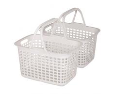 IRIS, 2er-Set Wäschekörbe / Wäschesammler / Wäscheboxen LB-M, Kunststoff, weiß, 44,5 x 31,5 x 27 cm