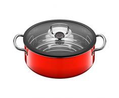 Silit ecompact Dampfgarer/Bräter, rund Ø 28 cm, mit Glasdeckel, Garthermometer, Garblech, Silargan Funktionskeramik, induktionsgeeignet, rot, 6,0 l