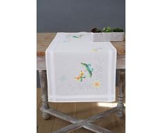 Vervaco Tischläufer Blumen & Schmetterling Bedruckte Läufer mit Webrand, Baumwolle, Mehrfarbig, 40.0 x 100.0 x 0,3 cm