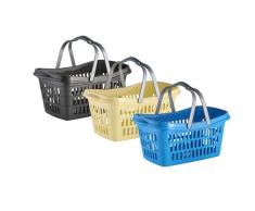 axentia Wäschekorb mit Henkel - Wäschesammler eckig - Wäschewanne Kunststoff - Wäschekiste stapelbar & stabil - Wäschetragekorb Plastik, 35 l in Blau, Braun & Grün