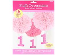 amscan Fluffy-Dekobälle mit Anhängern First Birthday Girl, Rosa, Einheitsgröße