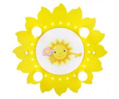 Elobra Kinder Lampe Sonne mit Blume Deckenleuchte Kinderzimmer Holz mit Nachtlicht LED, gelb 126721