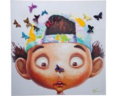 Kare Design Bild Touched Boy with Butterflys, XXL Leinwandbild auf Keilrahmen, Wanddekoration mit Jungen und Schmetterlingen, bunt (H/B/T) 100x100x4cm