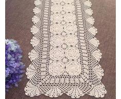 Damanni Tischläufer aus Baumwolle, rechteckig, handgefertigt, Häkelspitze, 40,6 x 68,6 x 139,7 cm, für Couchtisch/Kommode/Schal Garten 16x31 Inch beige