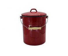 Mülleimer mit Deckel emailliert, rot, 10 Liter