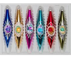 6 TLG. Glas-Zapfen Set in Hochglanz Vintage Style - Christbaumkugeln - Weihnachtsschmuck-Christbaumschmuck