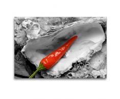Calvendo Premium Textil-Leinwand 120 cm x 80 cm Quer, Pepperoni als ColorKey | Wandbild, Bild auf Keilrahmen, Fertigbild auf Echter Leinwand, Leinwanddruck: Austernschale als ColorKey Natur Natur