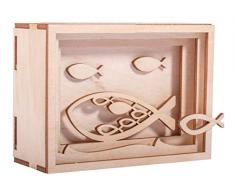 Rayher 62925505 DIY Geldgeschenk Verpackung Fisch für Kommunion, Konfirmation und Taufe, 3D Geschenkbox aus Holz zum Gestalten, 13-teilig, 11,5x8,5x5 cm