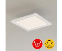 Briloner Leuchten LED Deckenleuchte-Panel mit Bewegungssensor, ultraflach, Deckenlampe 12W, 1.300 Lumen, Tageslicht Sensor, quadratisch, weiß, Kunststoff, 12 W, 29,5 x 29.5 cm (LxB)