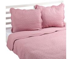 Linder 0581/60/835/230 Kastilien-Überwurf Tagesdecke mit 2 Kissenhüllen, Baumwolle Rosa 250 x 230 cm