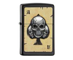 Zippo 60001959 ACE/Skull Feuerzeug, Messing, Edelstahloptik, 1 x 3,5 x 5,5 cm