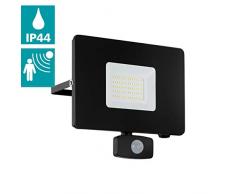 EGLO LED Außen-Strahler Faedo 3, 1 flammige Außenleuchte inkl. Bewegungsmelder, Sensor-Wandstrahler aus Alu, Farbe: Schwarz, Glas: klar, 50 Watt, IP44
