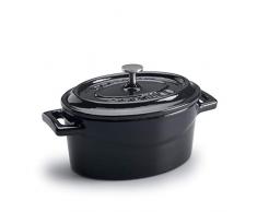 Pentole Agnelli Slowcook Kasserolle oval mit 2 Griffen, aus Gusseisen 0.4 litri schwarz Hochglanz