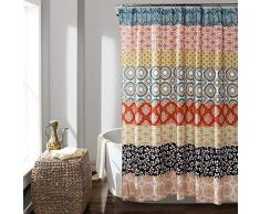 Lush Decor Bohemian gestreifter Duschvorhang, buntes Design, 182,9 x 182,9 cm, Türkis und Orange Modern 72 x 72 Türkis und Orange