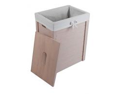 dvier Wäschekorb Wäschetruhe Wäschesammler Echtholz Massivholz Paulownia rosa Bezug Deckel, Holz, BxTxH 36x26x46cm