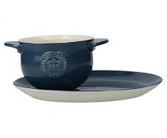 CREATIVE TOPS Royal Botanic Gardens, Kew Richmond Vintage Suppenschüssel Und Brot Teller-Set (2 Stück), Keramik, Marineblau/Creme, 16,5 x 16,5 x 14 cm
