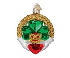 Old World Christbaumschmuck, Glas, geblasen, mit S-Haken und Geschenkbox, religiöse Kollektion Claddagh
