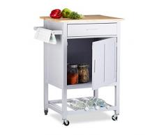 Relaxdays, grau Küchenwagen mit Weinablage, schöne Arbeitsplatte, Schublade, Tür, 360° Rollen, Holz, HBT: 90x63,5x49,5cm, Standard