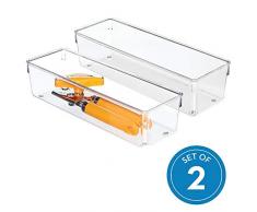 iDesign Linus Schubladenorganizer, großer Schubladeneinsatz aus Kunststoff für Utensilien, 2er-Set Aufbewahrungsboxen, durchsichtig