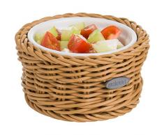 Saleen Körbchen mit herausnehmbarer Porzellan-Schale, Gastrotauglich, Rund, Durchmesser: 11 cm, Kunststofffaser/Porzellan, Beige/Weiß, 02100404160