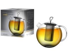 Creano Teekanne Jumbo, 3-teilige Glasteekanne im Teekannenset mit integriertem Edelstahl-Sieb & Glas-Deckel, multifunktionale Design-Glas-Teekanne, 1,5l