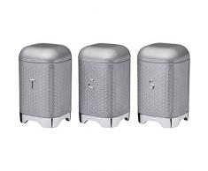 Kitchen Craft Lovello Texturierte Tee-/ Kaffee-/ Zuckerdosen mit geometrischem Hexagon-Muster, Stahl, Grau (Shadow Grey), 3 Stück